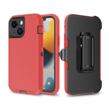 iPhone 15 Plus Compatible Case Cover With Shockproof Robot Armor Hard Plastic And Belt Clip - Red